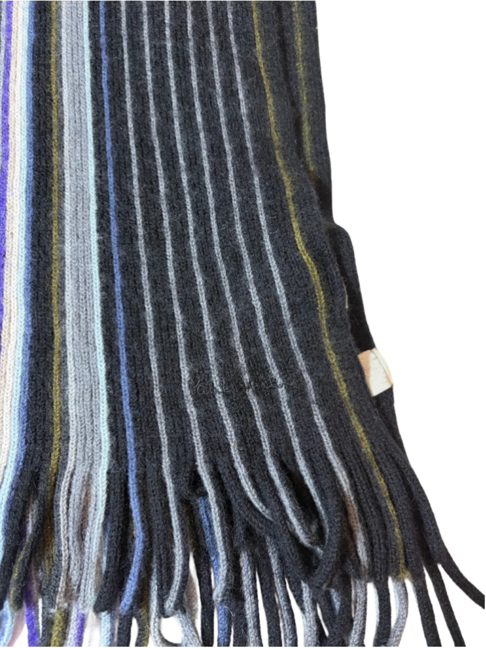 Vintage Paul Smith Wool Striped Scarf Black Blue Germany Fringe Designer